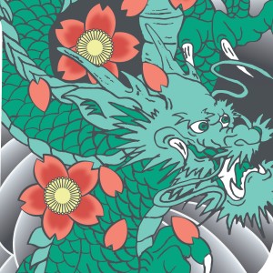 Zoom on Windsock design, Tattoo Dragon, from the Tattoo Collection, an original, poetic, and chic gift idea.