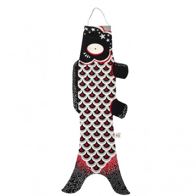 Windsock by Madame Mo, Strong Black, Small size, Japanese-inspired gift, outdoor decoration for balcony or terrace.