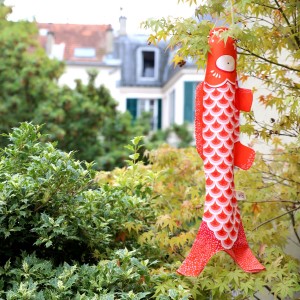 Madame Mo Tangerine Windsock also called koinobori, Small size, Japanese-inspired gift, outdoor decoration, balcony, terrace.